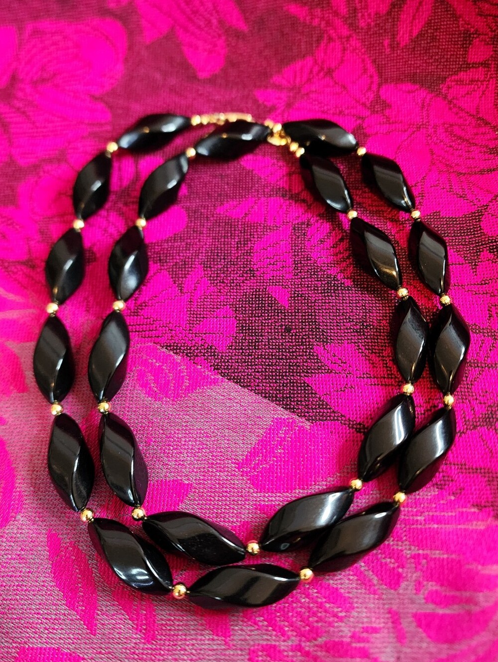 Vintage Napier Black Twisted Beaded Necklace. EUC.